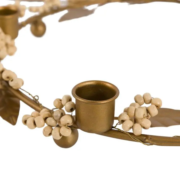 Woodland Berry Leaf Candle Ring - Gold