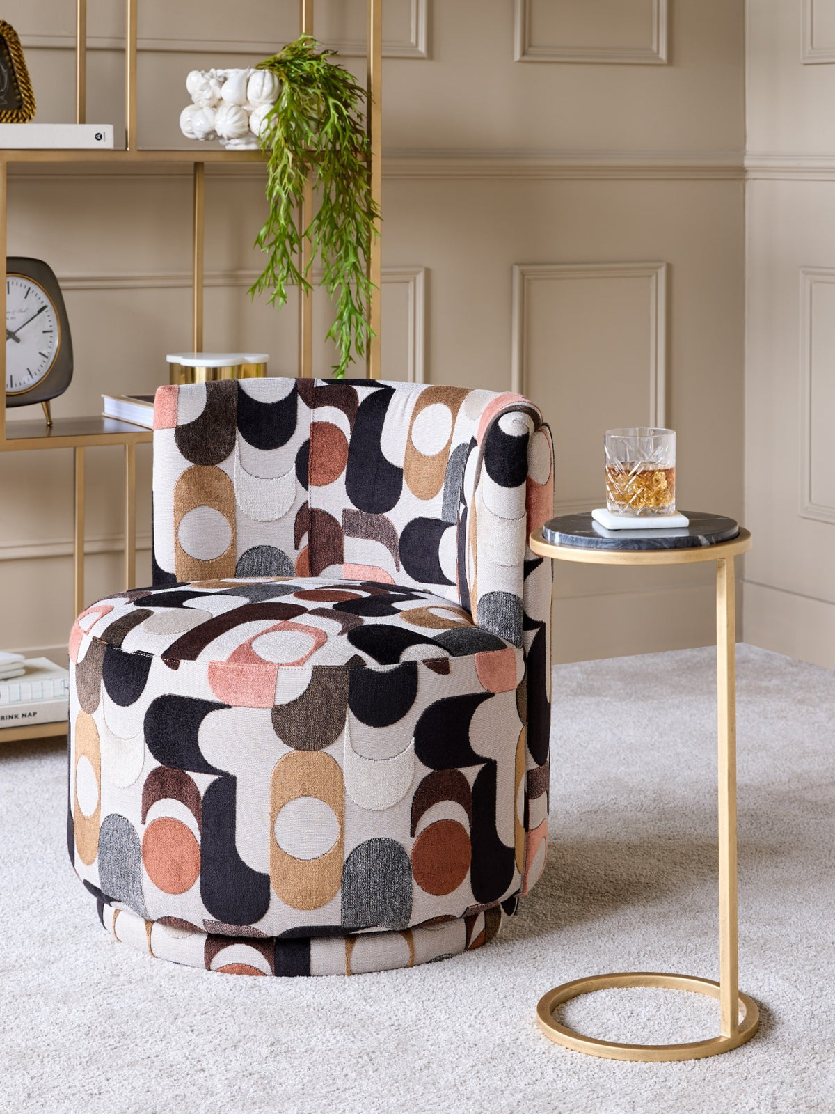 Iota Accent Table with Black Marble and Aged Gold Frame