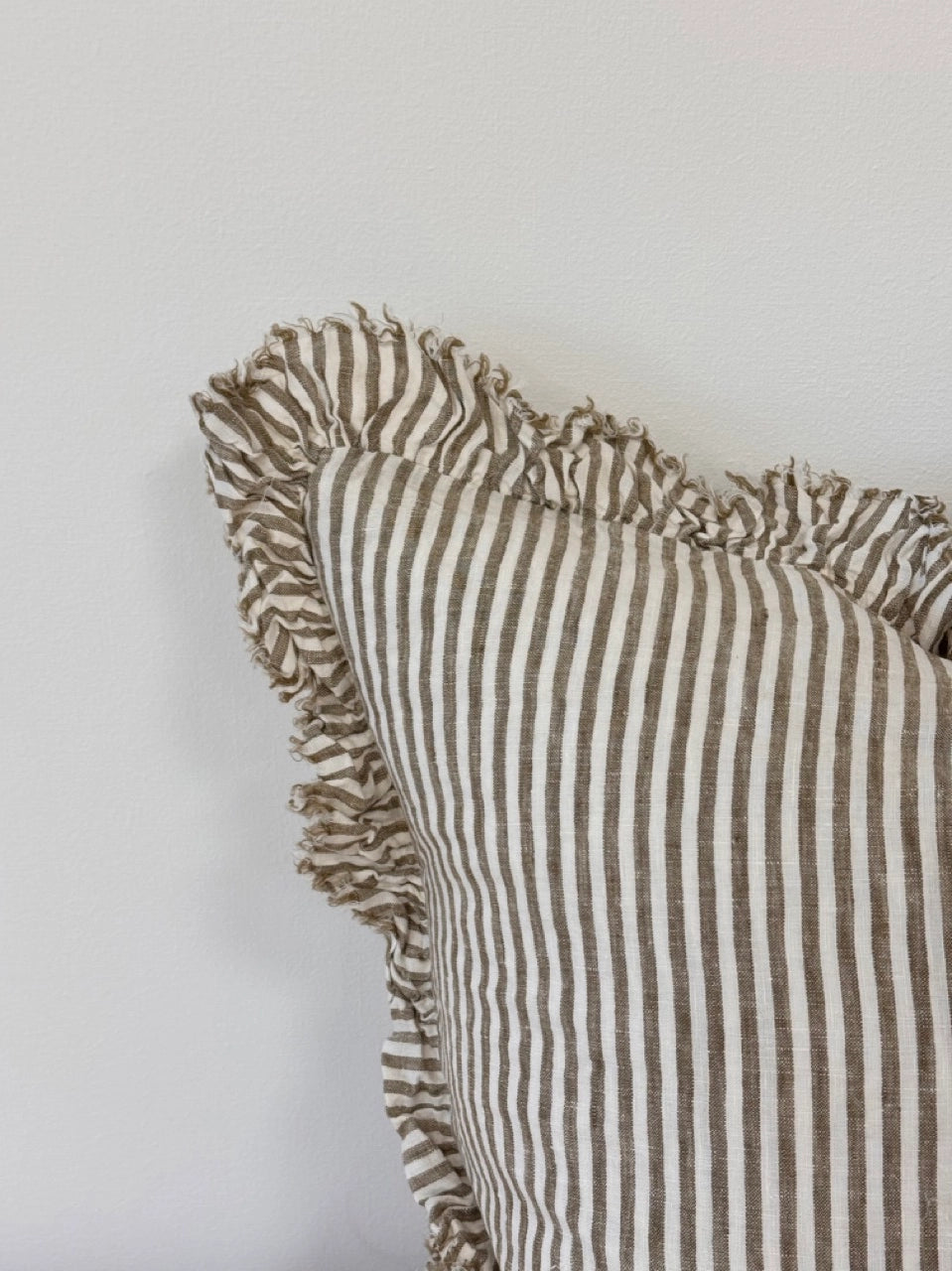 Ruffled Linen Olive Stripe Cushion 45x45