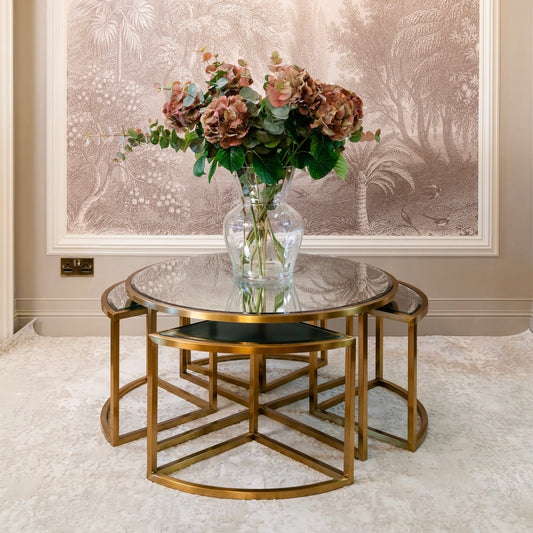 Matt Gold and Mirrored Coffee Table Set