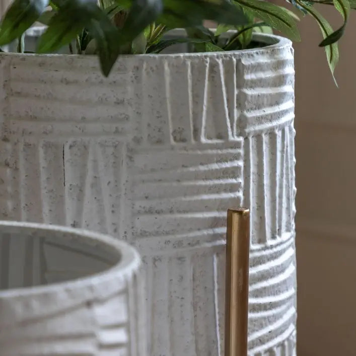 Ibiza White/Gold Metal Planter - Set of 2
