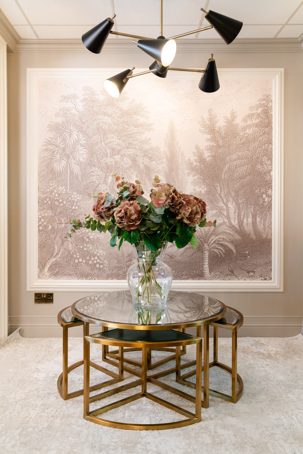 Matt Gold and Mirrored Coffee Table Set