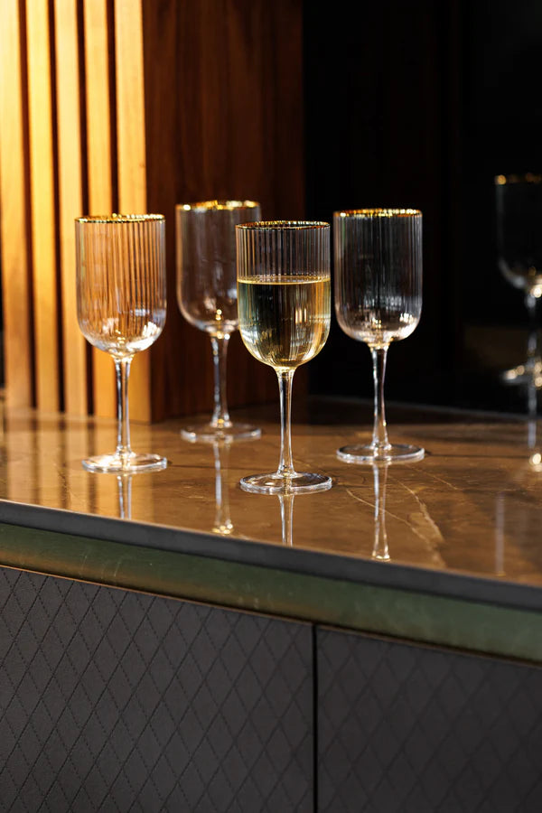 Sorrento Ridged Crystal Wine Glasses - Set of 4