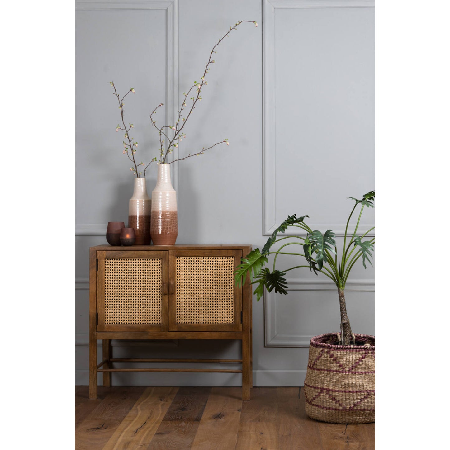 Mango Wood and Rattan Cabinet 88x40x84