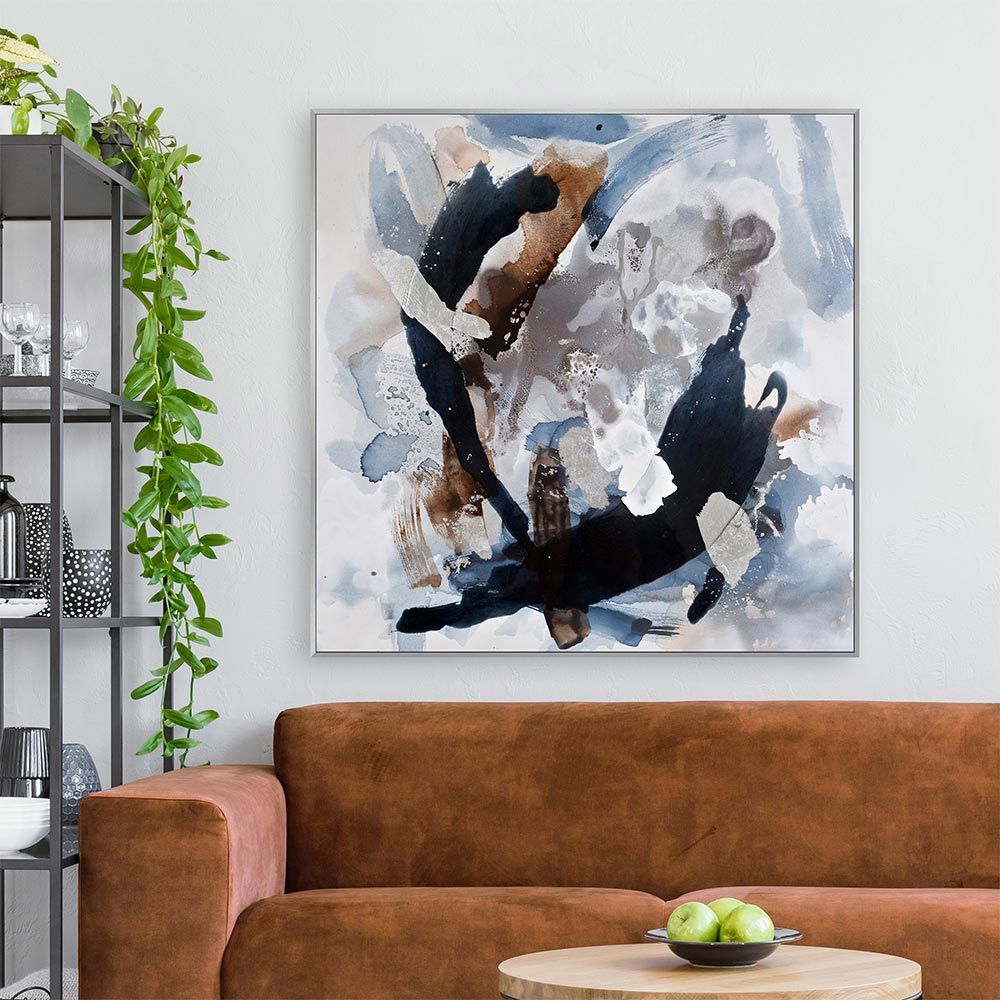 Framed Hand Embellished Silver Canvas with Texture