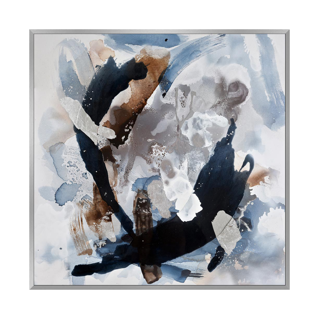 Framed Hand Embellished Silver Canvas with Texture