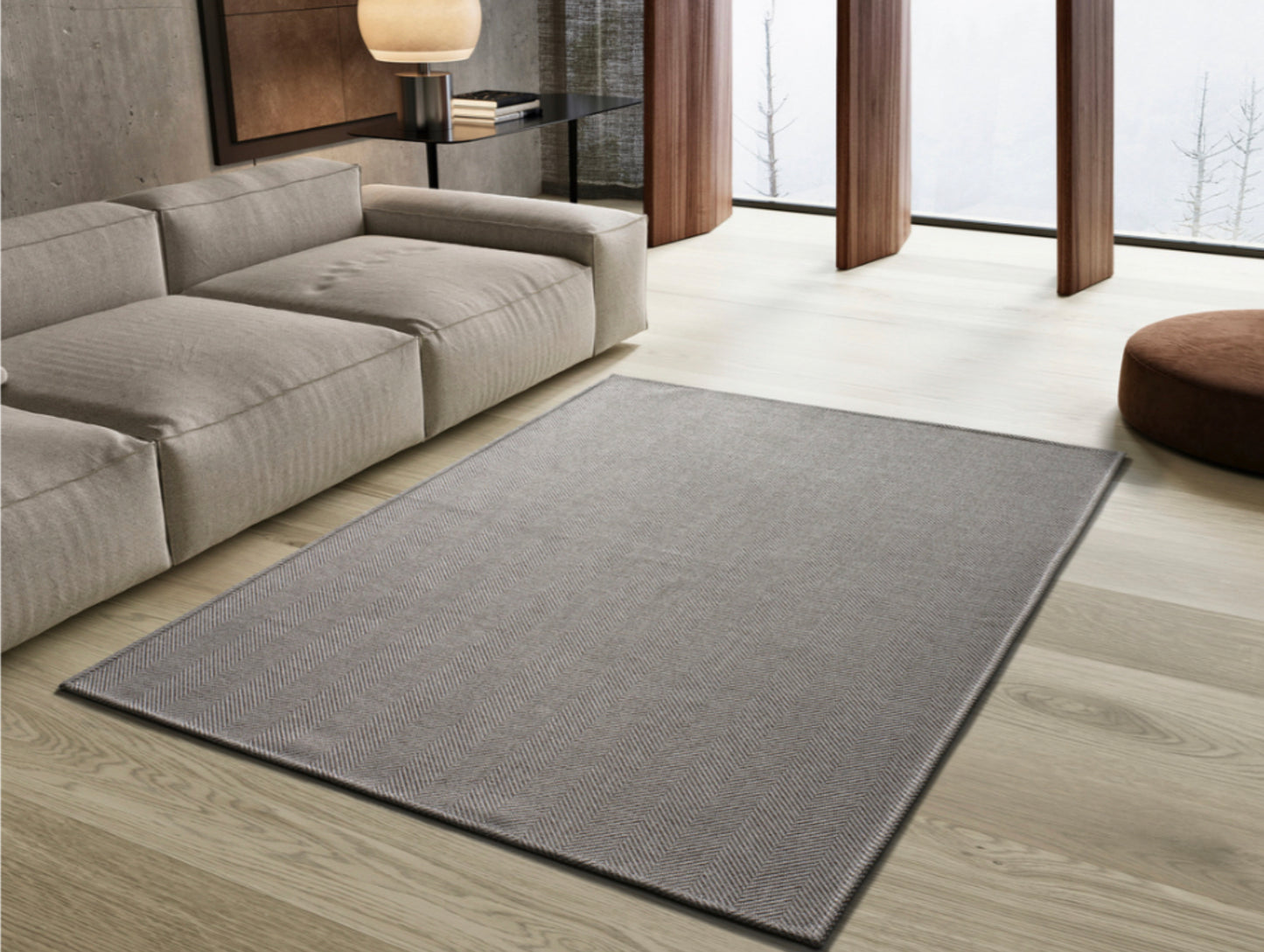 Beige Herringbone Washable Rug 120x170cm