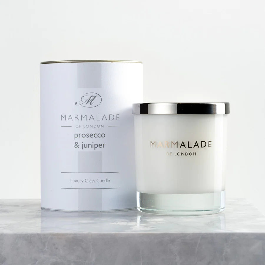 Prosecco and juniper glass candle