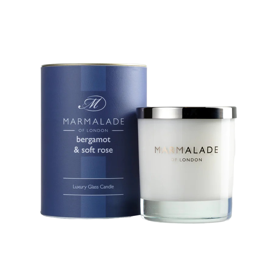 Bergamot and soft rose glass candle