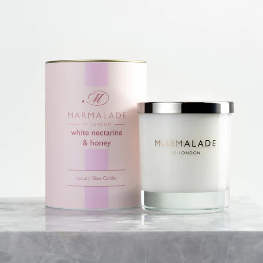 White nectarine and honey glass candle