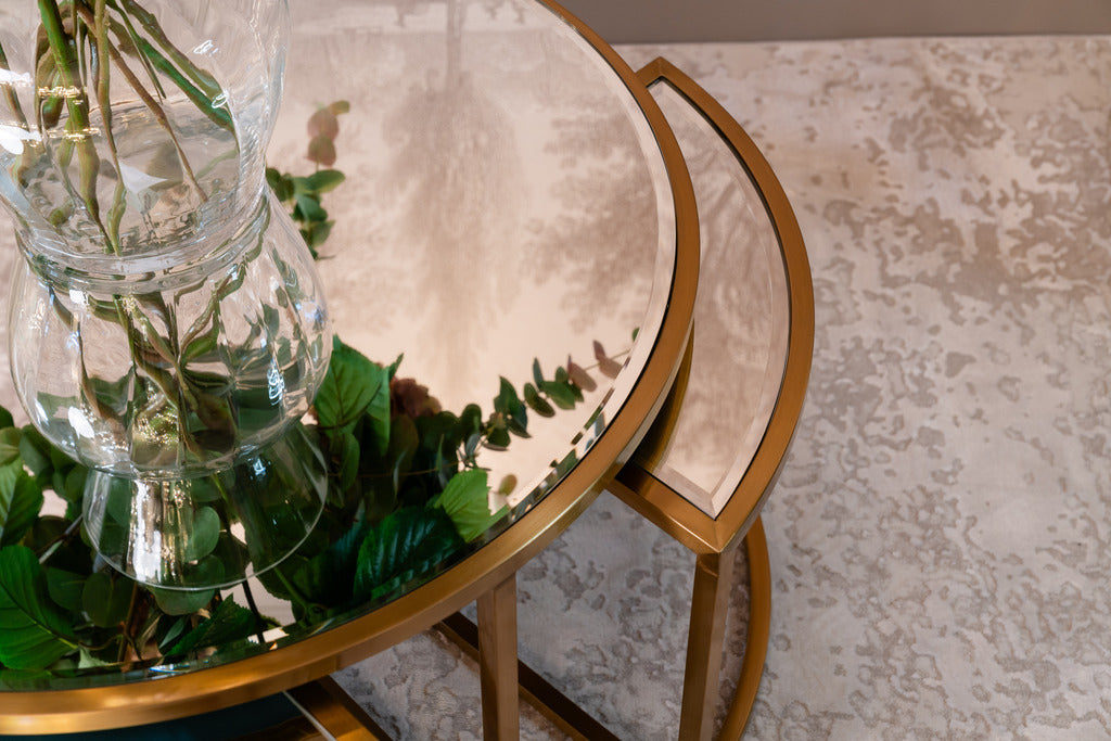 Matt Gold and Mirrored Coffee Table Set