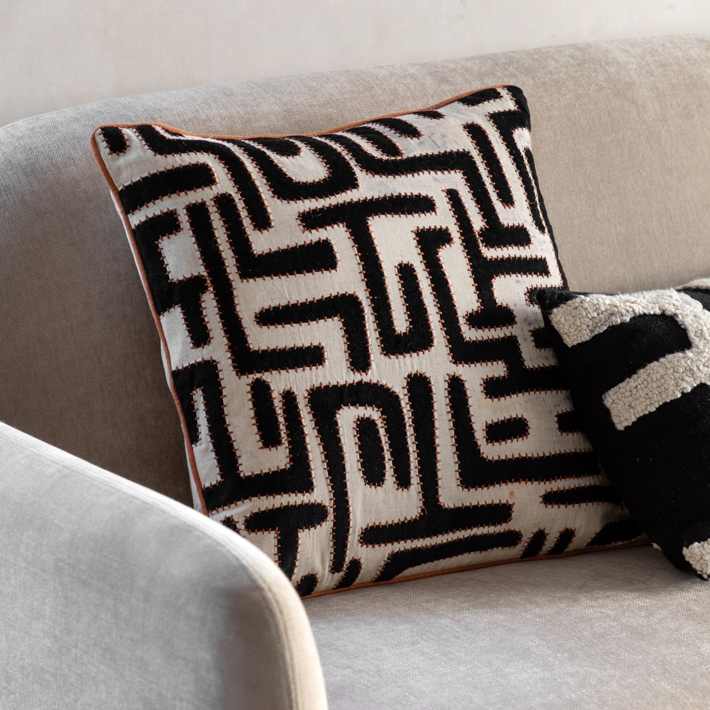 Black & Apricot Appliqué Cushion 45x45cm
