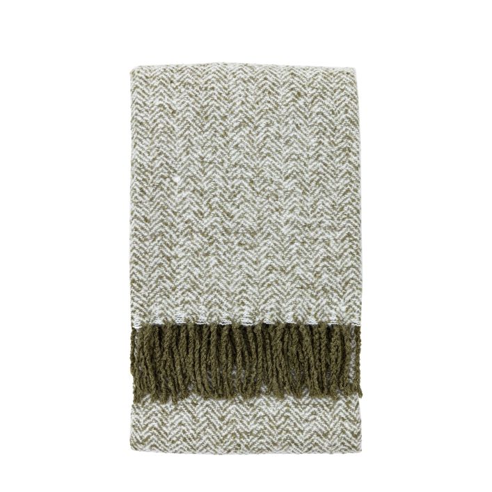 Herringbone Faux Mohair Throw - Olive