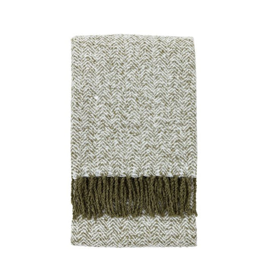 Herringbone Faux Mohair Throw - Olive