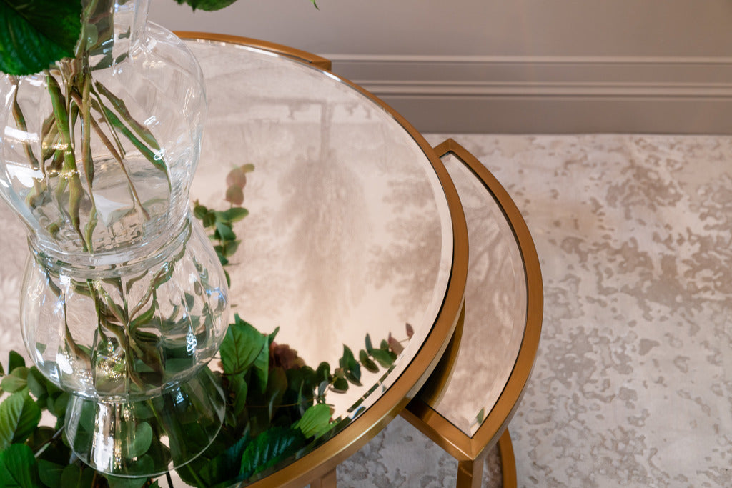 Matt Gold and Mirrored Coffee Table Set