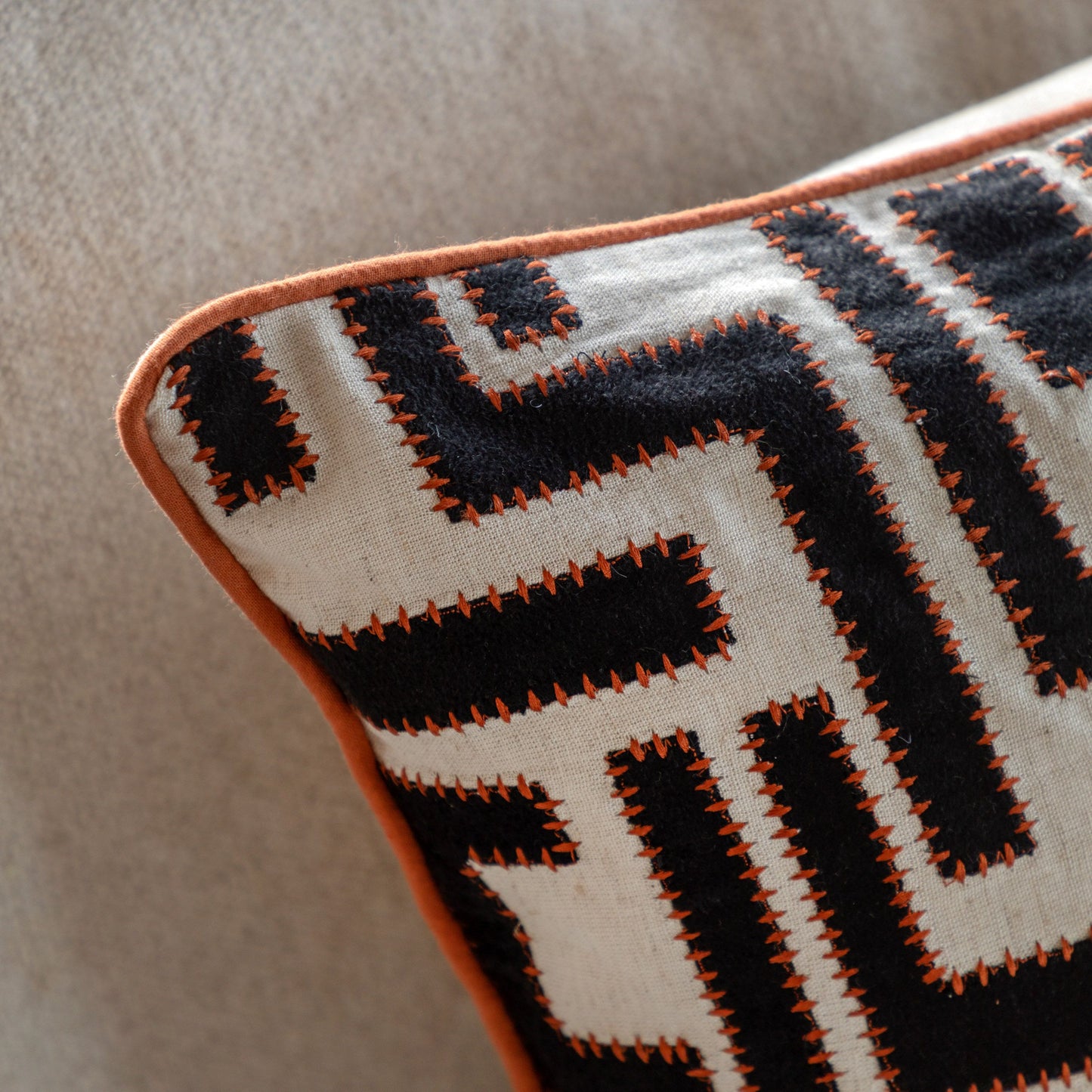 Black & Apricot Appliqué Cushion 45x45cm