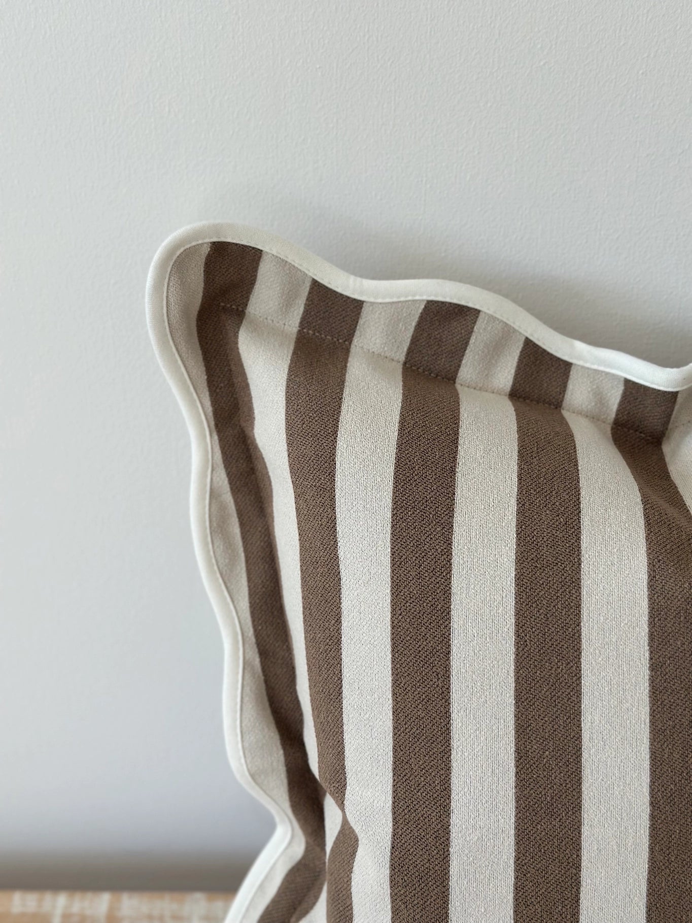 Brown Stripe Scalloped Edge Cushion 45x45