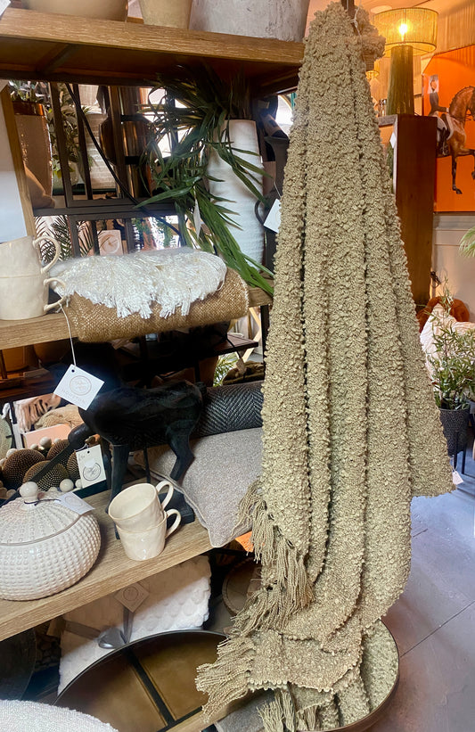 Natural Bouclé Tassel Throw