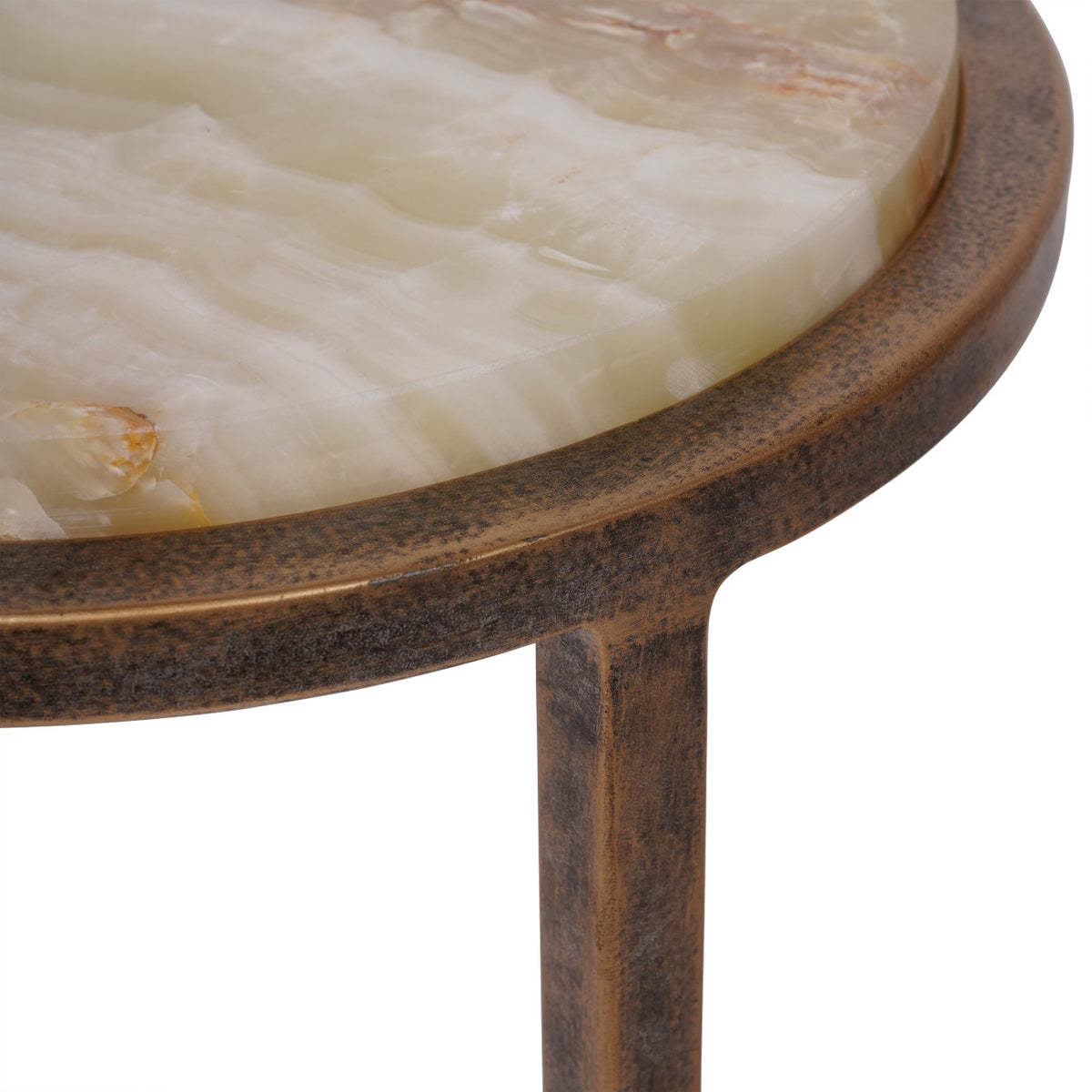 Iota Accent Table with Green Onyx and Aged Gold Frame