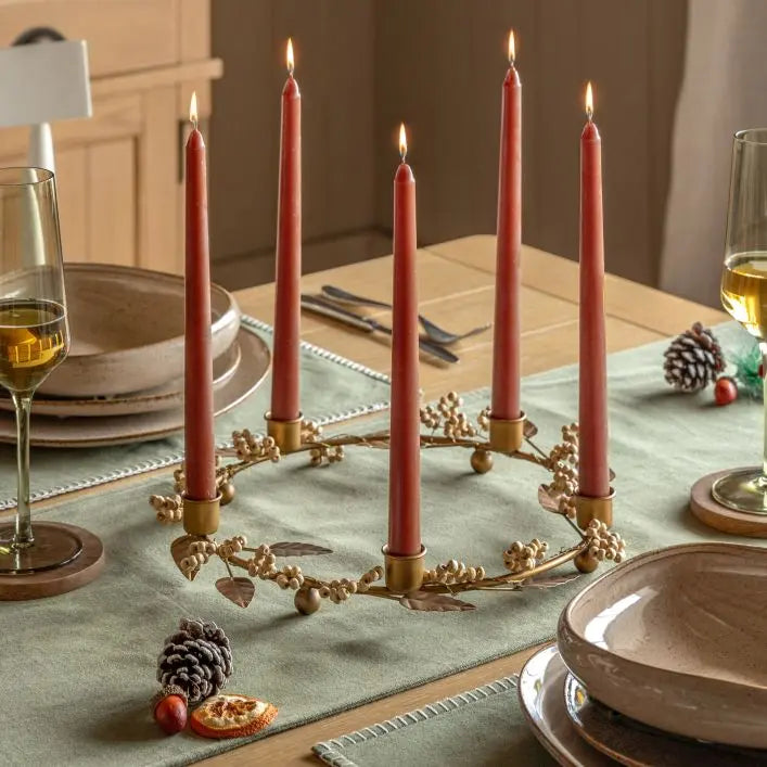 Woodland Berry Leaf Candle Ring - Gold