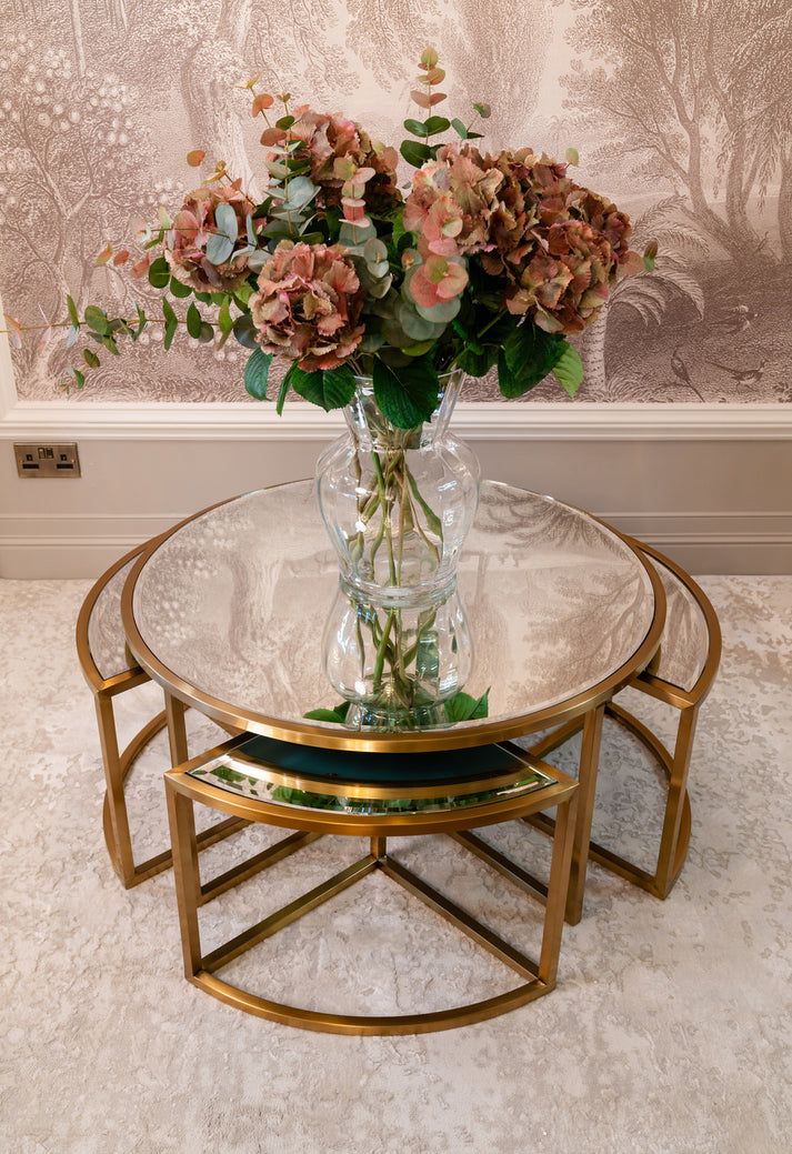 Matt Gold and Mirrored Coffee Table Set