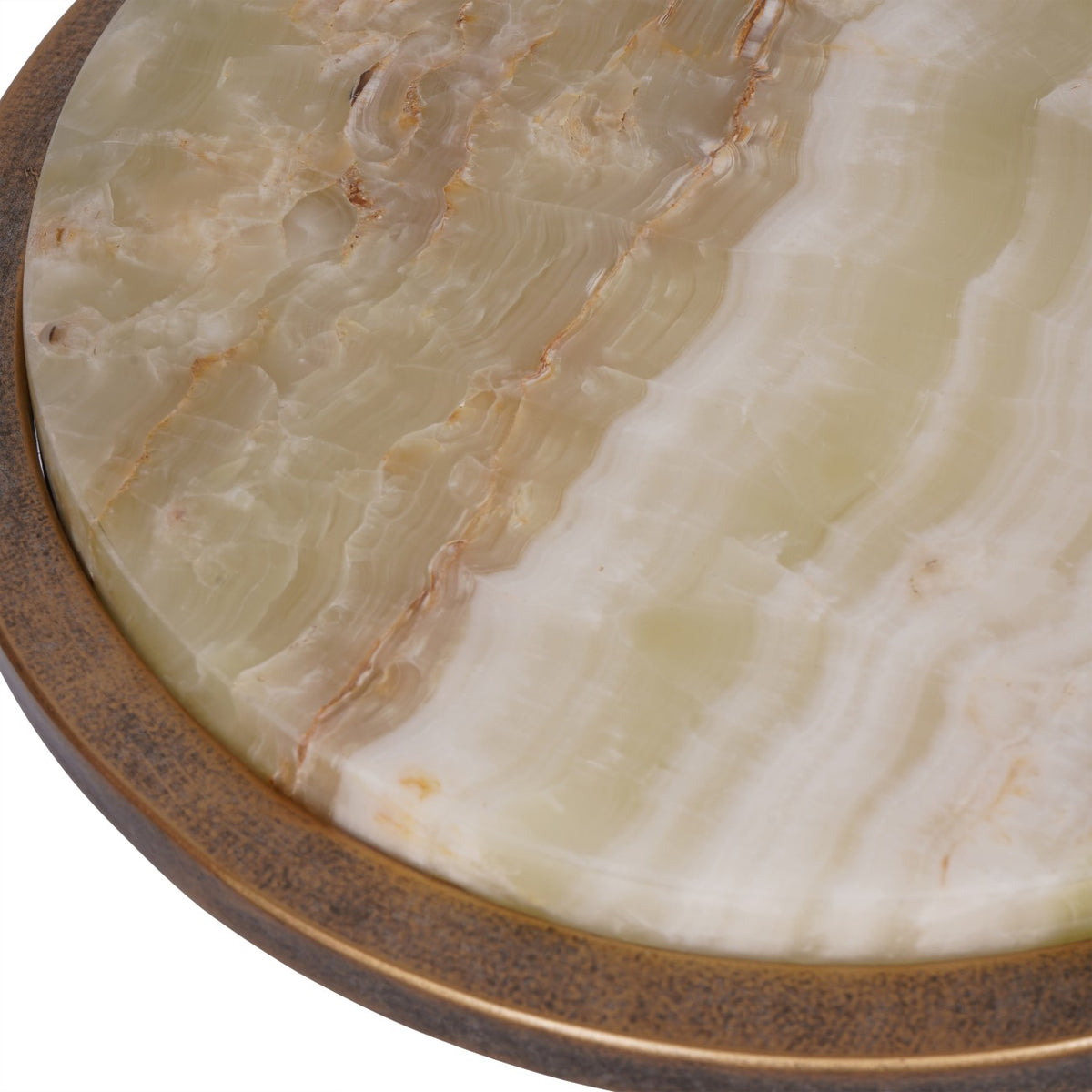 Iota Accent Table with Green Onyx and Aged Gold Frame