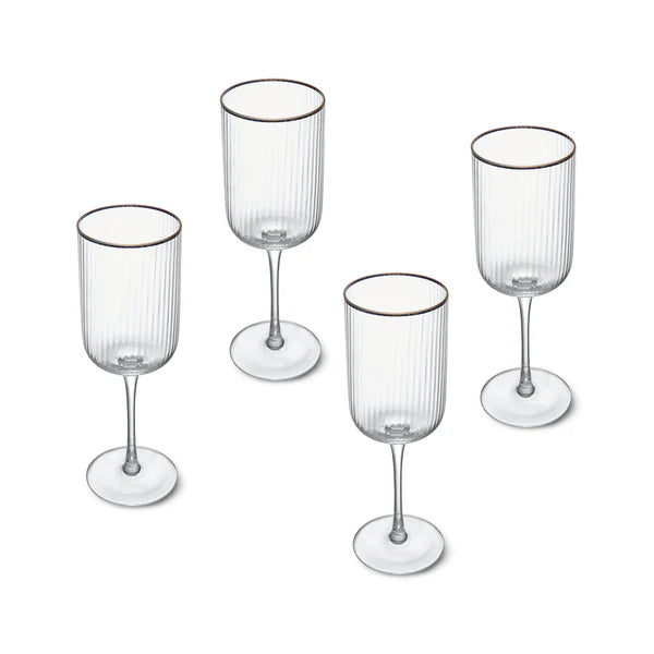 Sorrento Ridged Crystal Wine Glasses - Set of 4