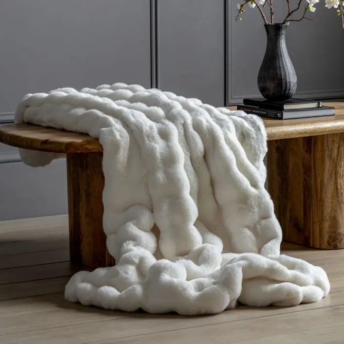 Marshmallow Rabbit Faux Fur Throw Cream