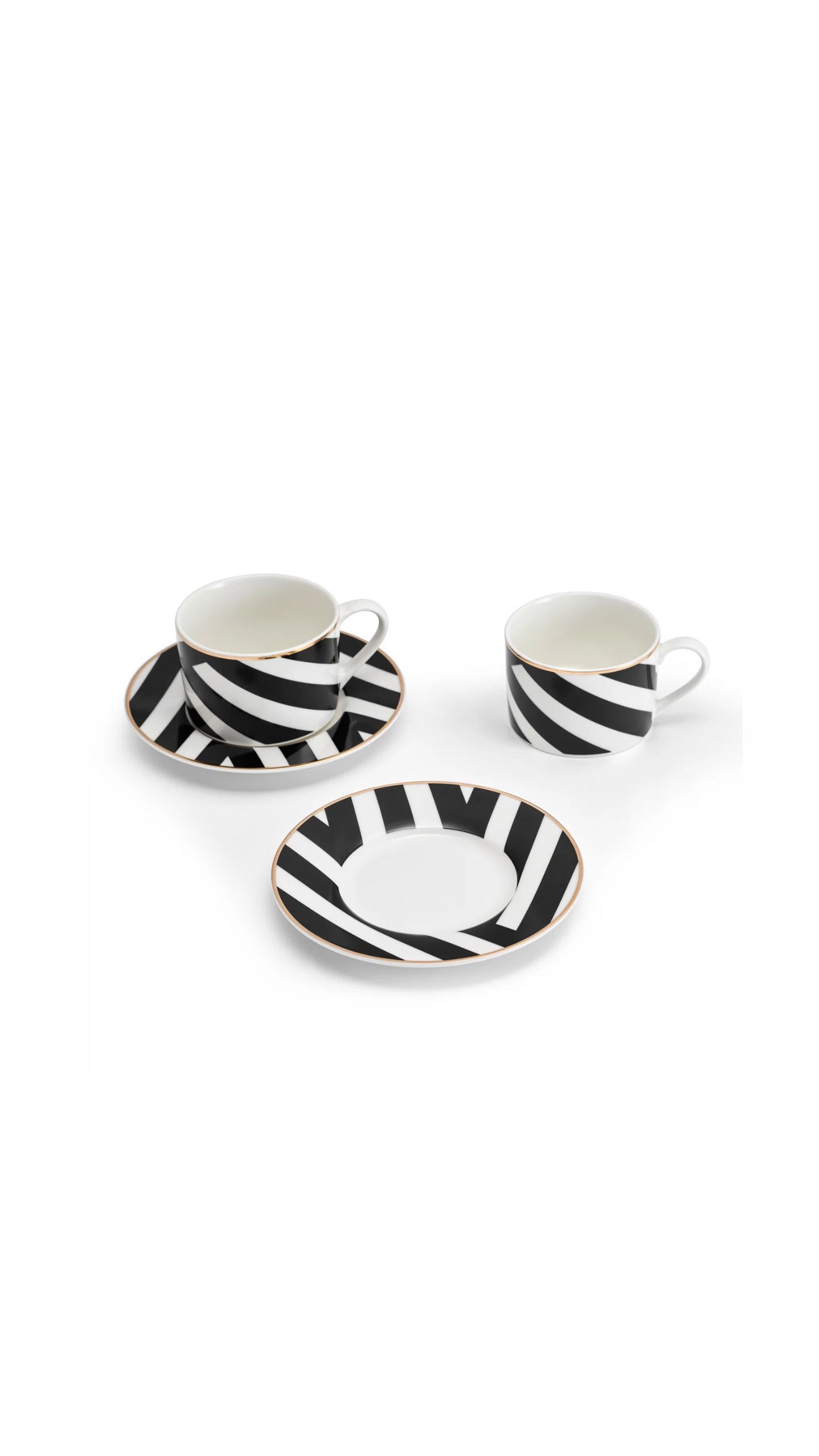 Luxe Deco China Tea Cups and Saucers with Geometric Stripe - Set of 2