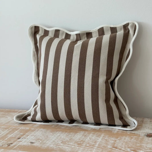 Brown Stripe Scalloped Edge Cushion 45x45
