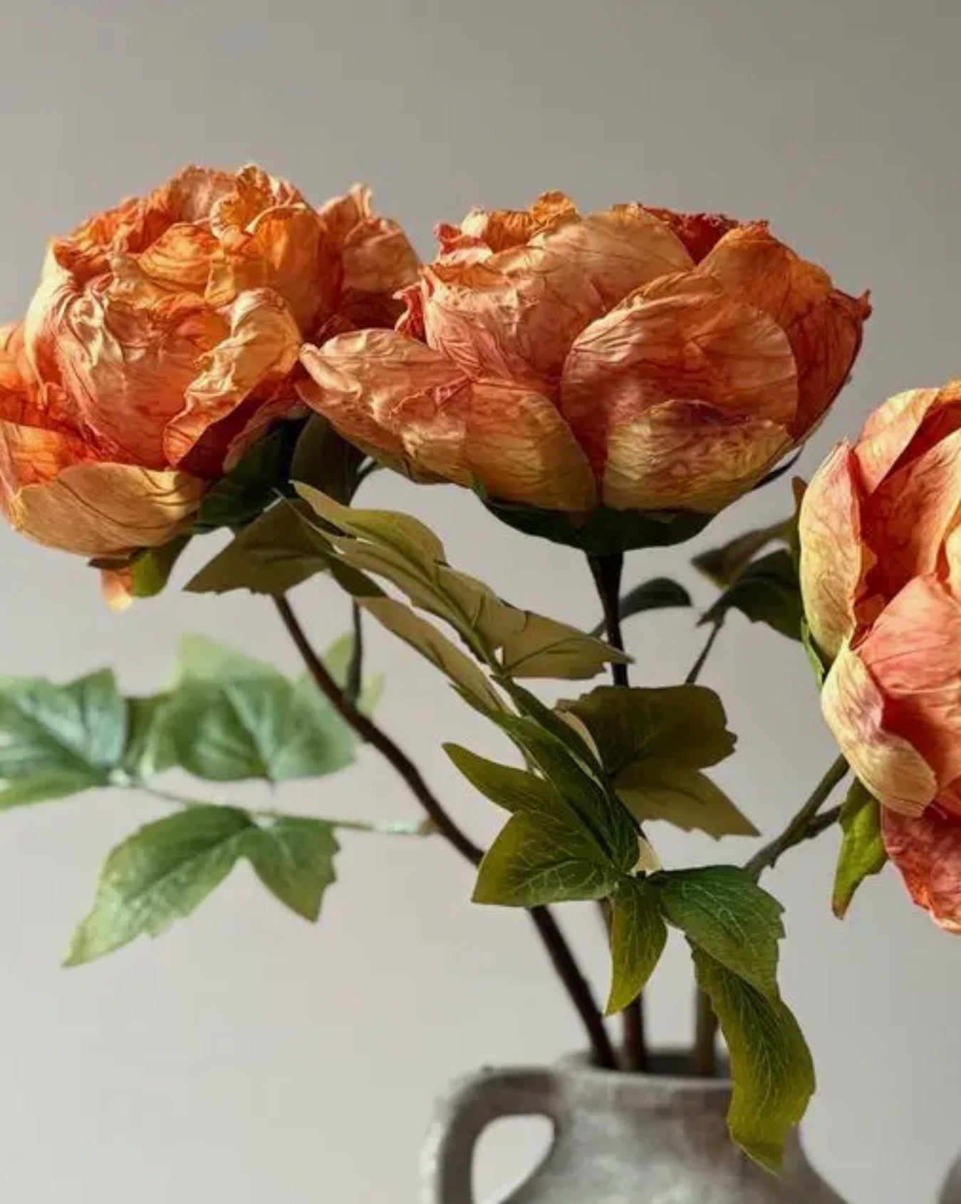 Faux Single Closed Cup Peony - Rust Orange