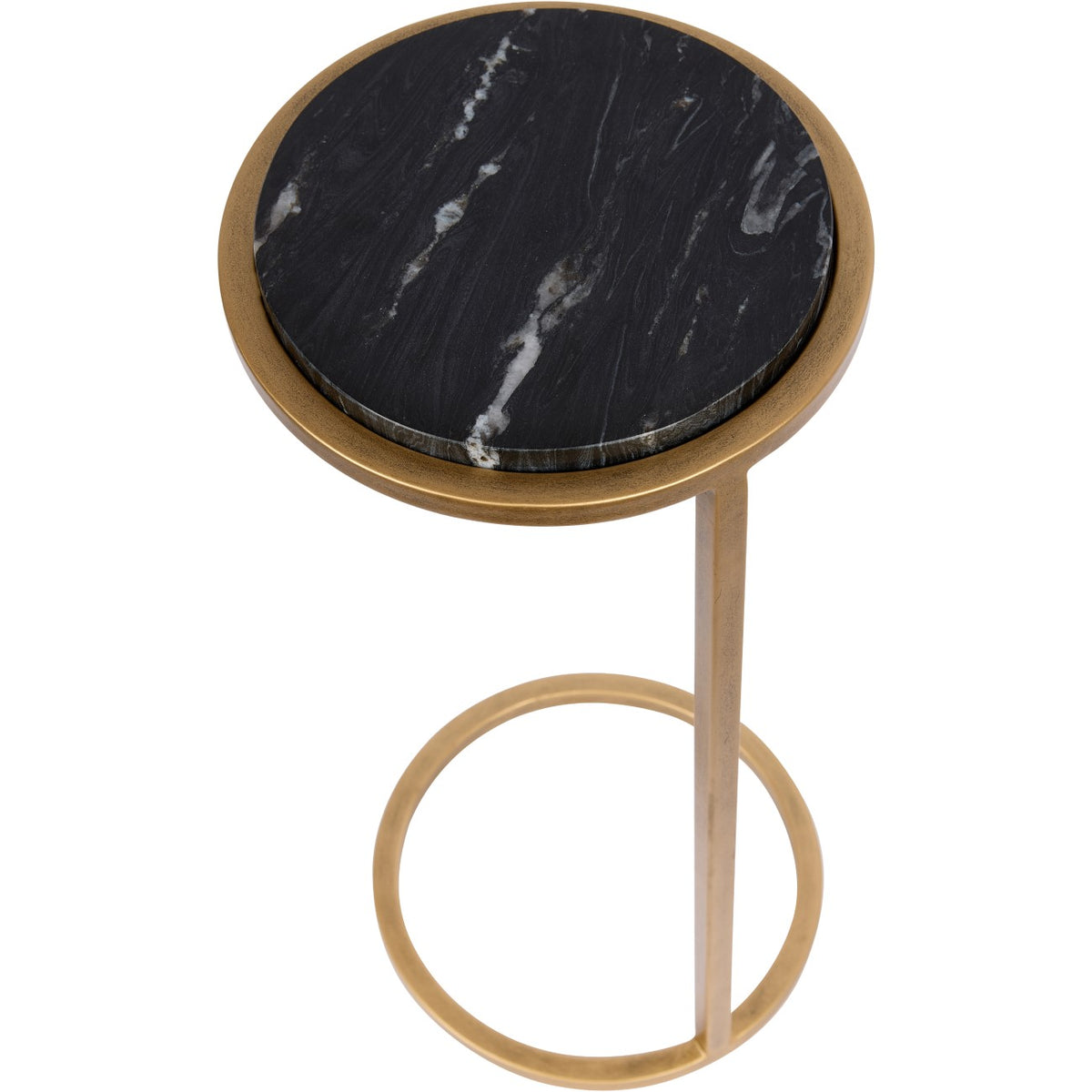 Iota Accent Table with Black Marble and Aged Gold Frame
