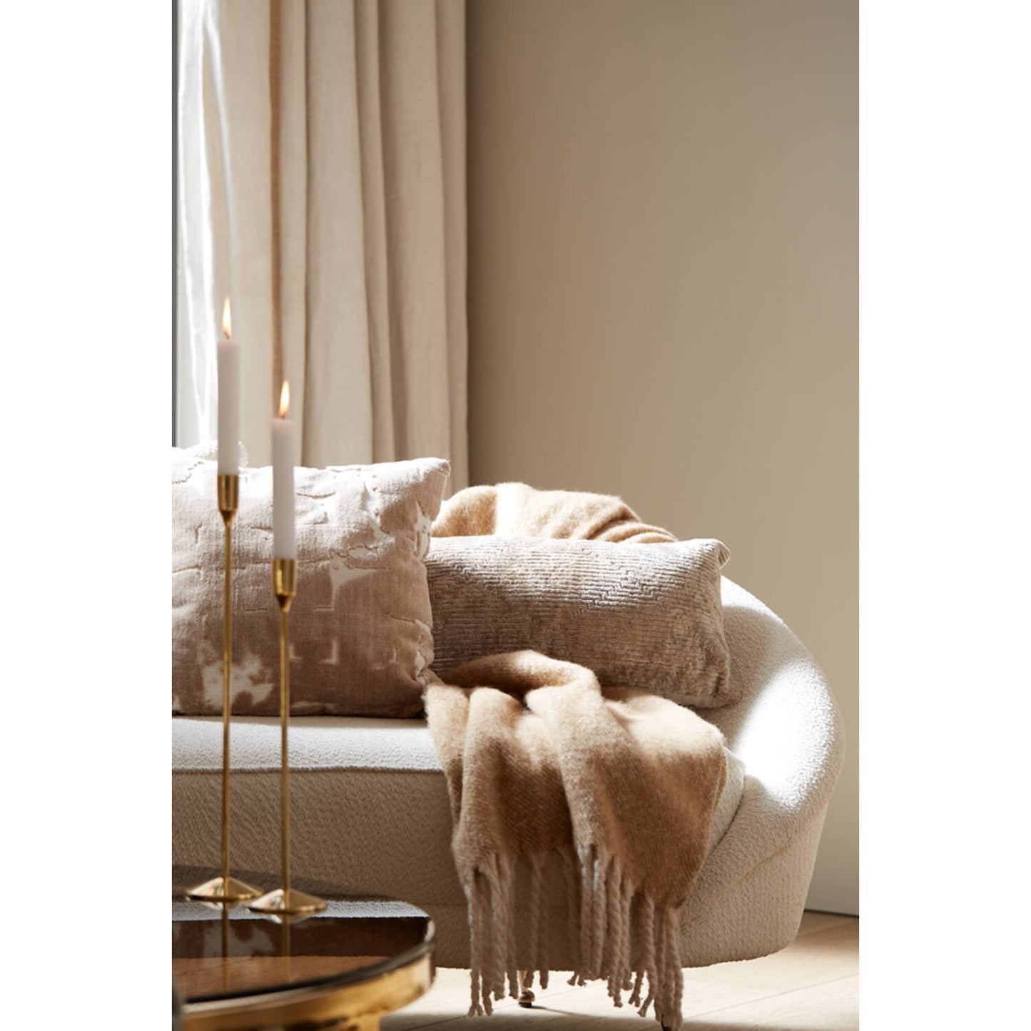 Beige Cut Velvet Feather Filled Cushion 45x45cm