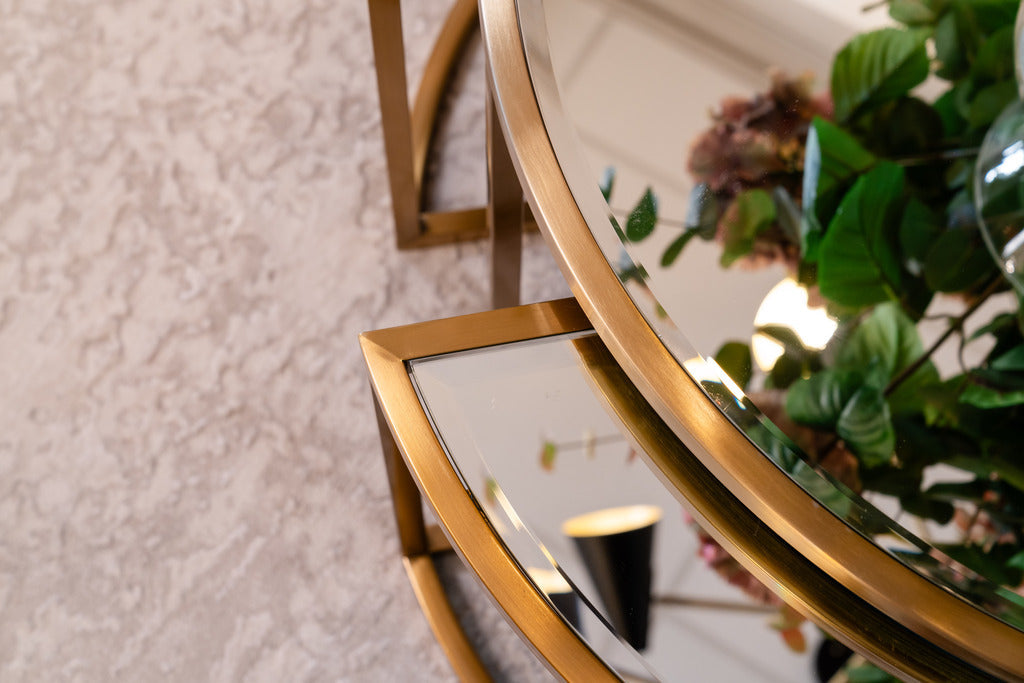 Matt Gold and Mirrored Coffee Table Set