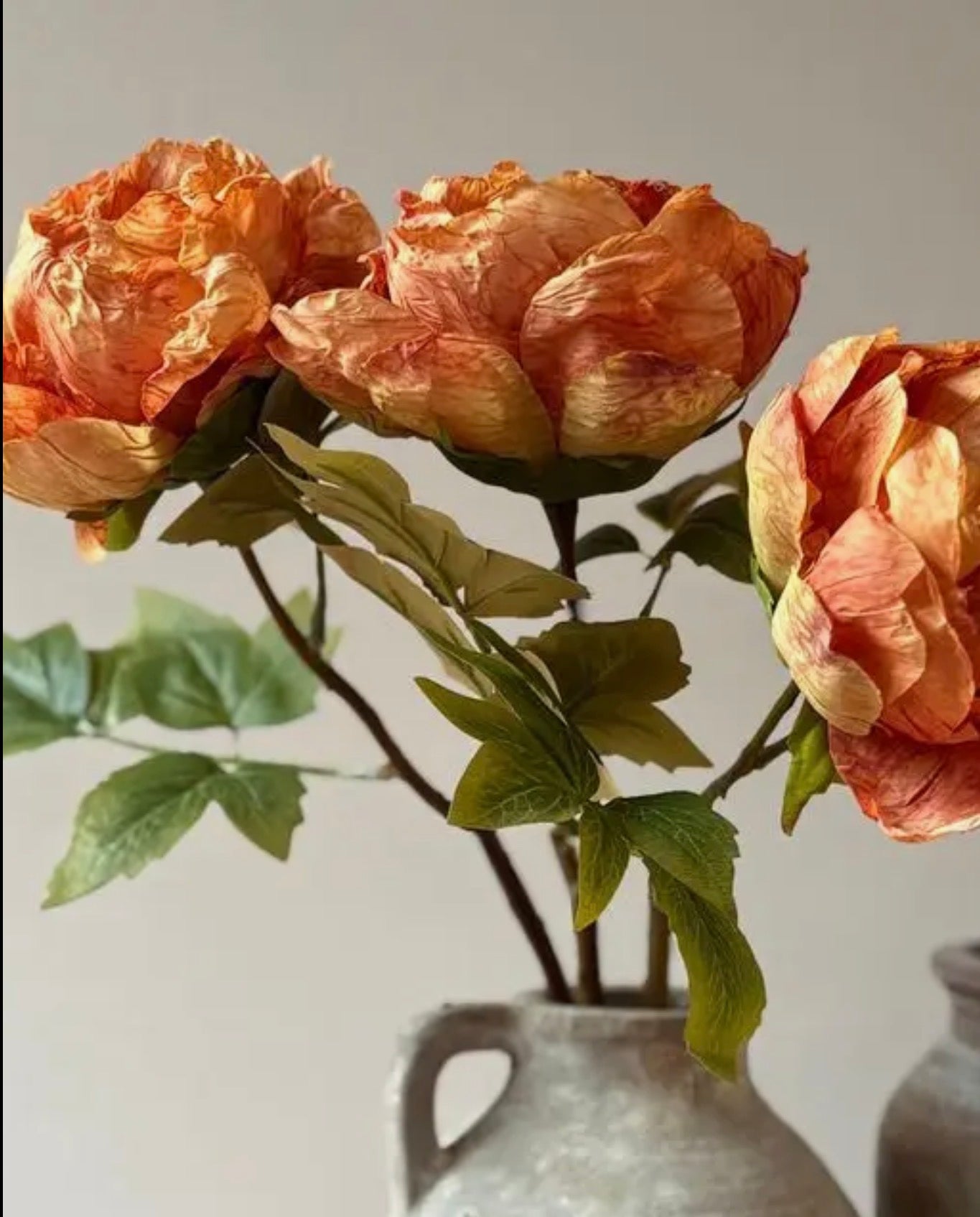 Faux Single Closed Cup Peony - Rust Orange