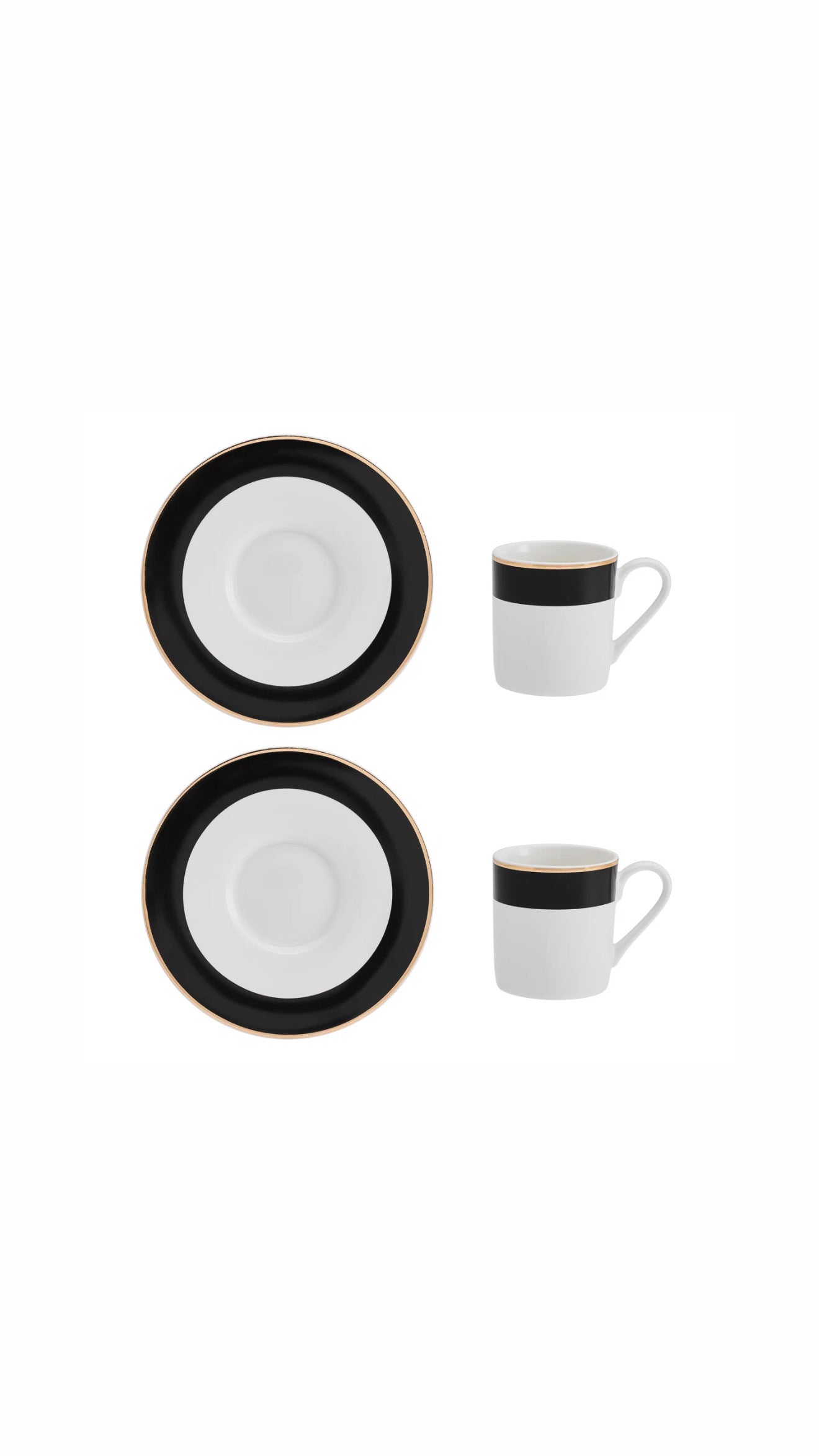 Luxe Deco China Espresso Cups and Saucers with Block Stripe - Set of 2