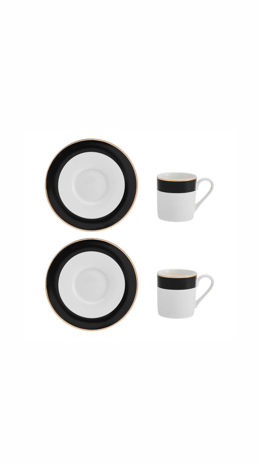 Luxe Deco China Espresso Cups and Saucers with Block Stripe - Set of 2