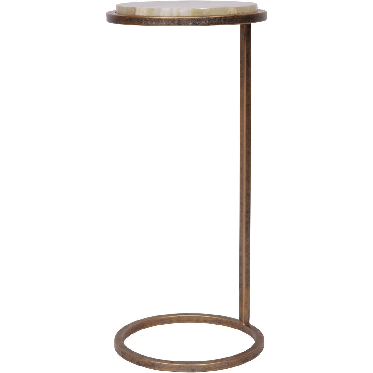 Iota Accent Table with Green Onyx and Aged Gold Frame