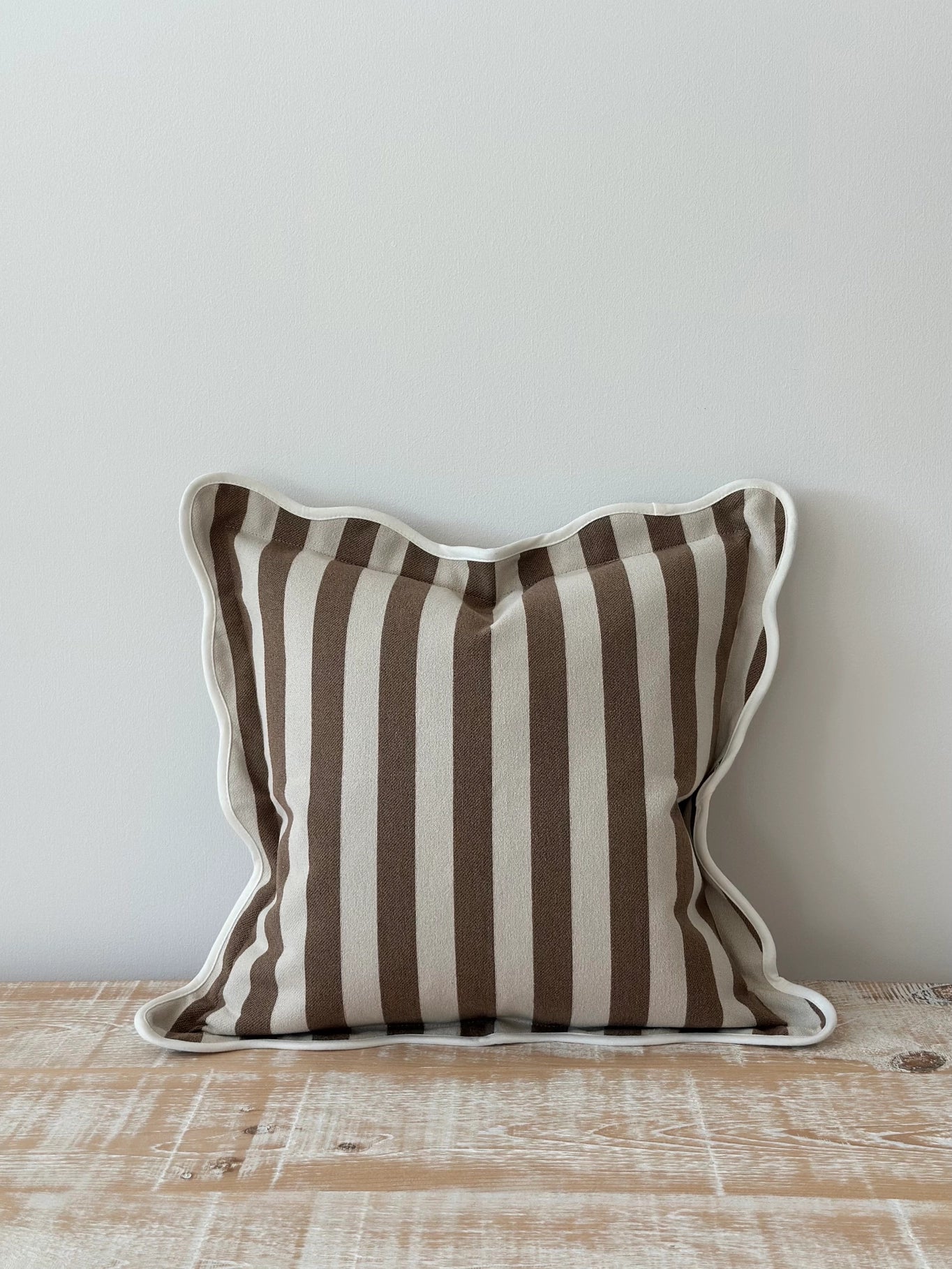 Brown Stripe Scalloped Edge Cushion 45x45
