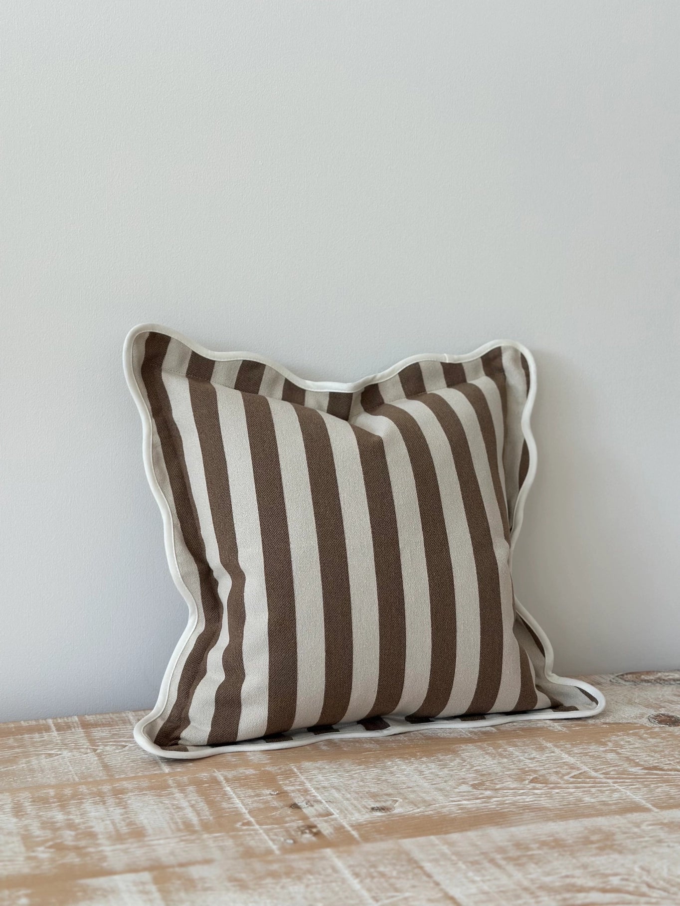 Brown Stripe Scalloped Edge Cushion 45x45