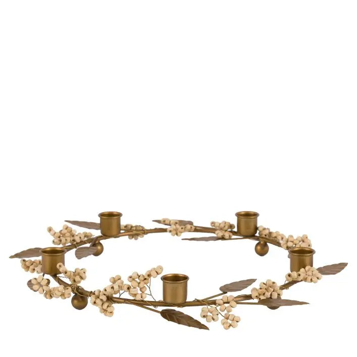 Woodland Berry Leaf Candle Ring - Gold