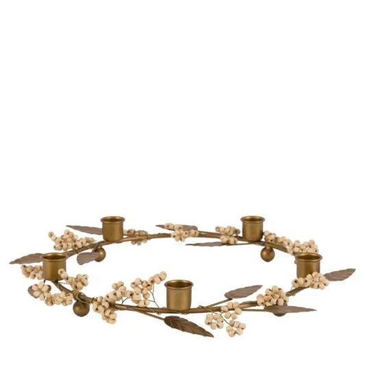 Woodland Berry Leaf Candle Ring - Gold