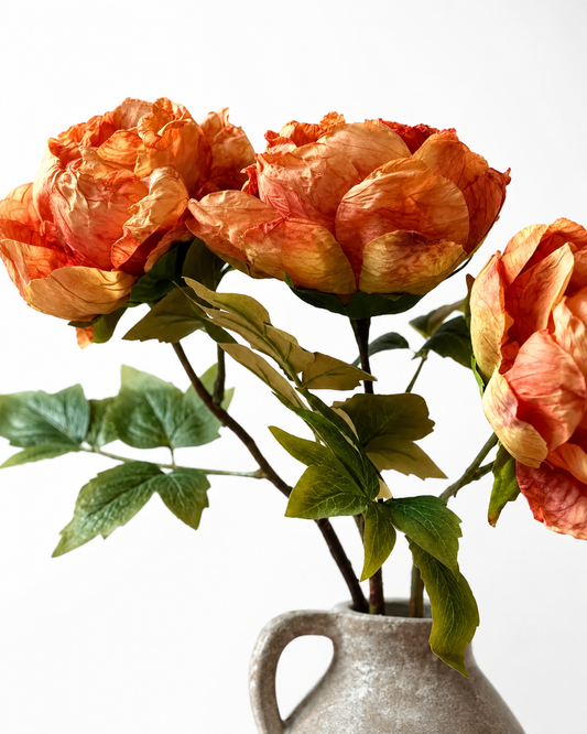 Faux Single Closed Cup Peony - Rust Orange