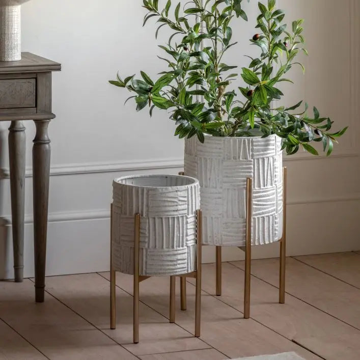 Ibiza White/Gold Metal Planter - Set of 2