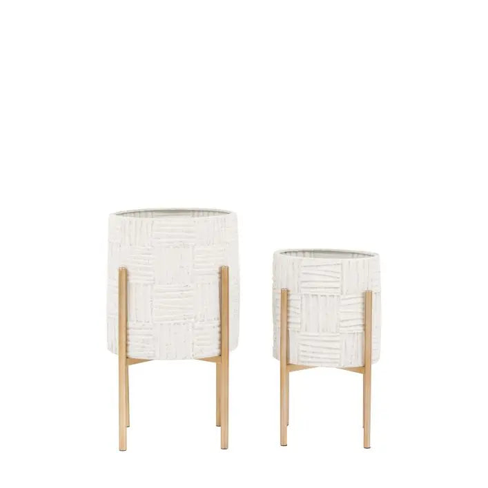 Ibiza White/Gold Metal Planter - Set of 2