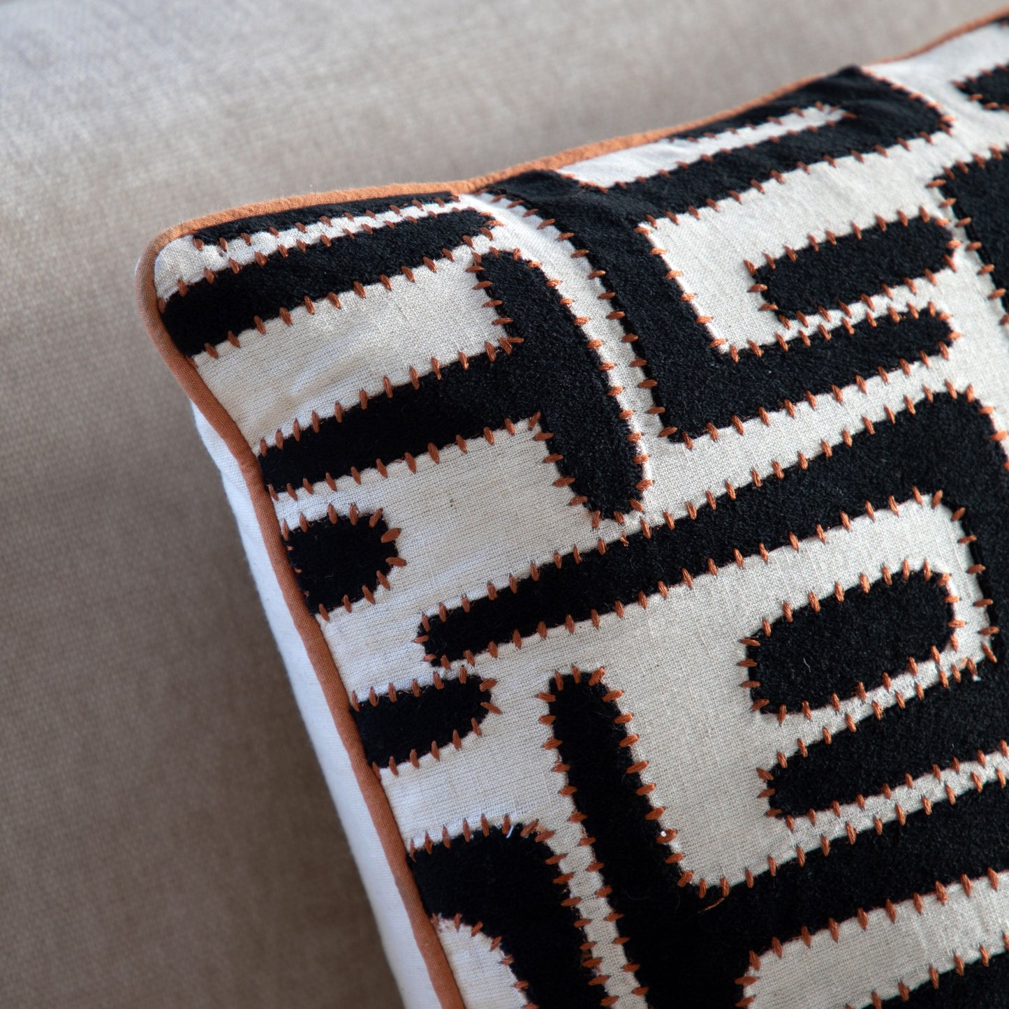 Black & Apricot Appliqué Cushion 45x45cm