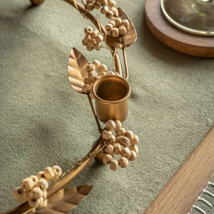 Woodland Berry Leaf Candle Ring - Gold