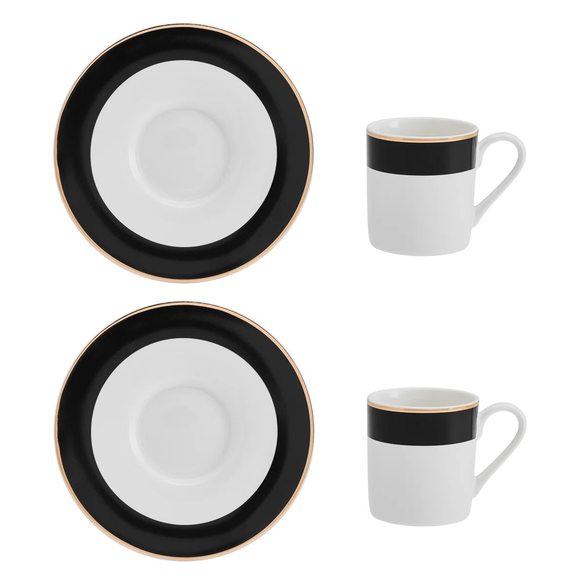 Luxe Deco China Espresso Cups and Saucers with Block Stripe - Set of 2