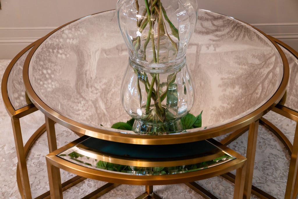 Matt Gold and Mirrored Coffee Table Set