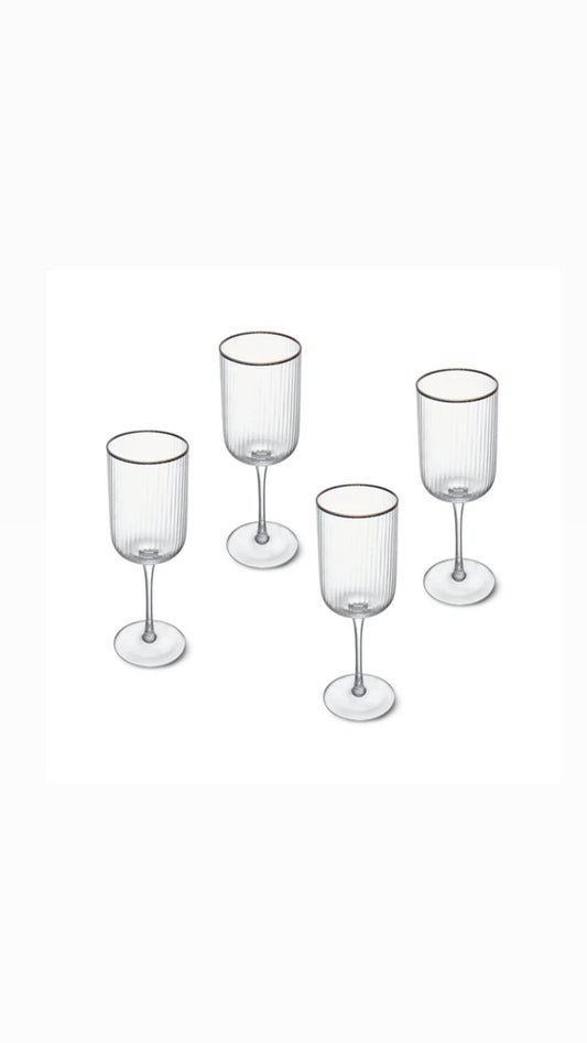 Sorrento Ridged Crystal Wine Glasses - Set of 4